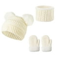 thumbnail image 1 of 1-3 Years Kids Winter Hat Warm Knit Thick Cap with Scarf Mittens Set for Girls Boys, 1 of 2