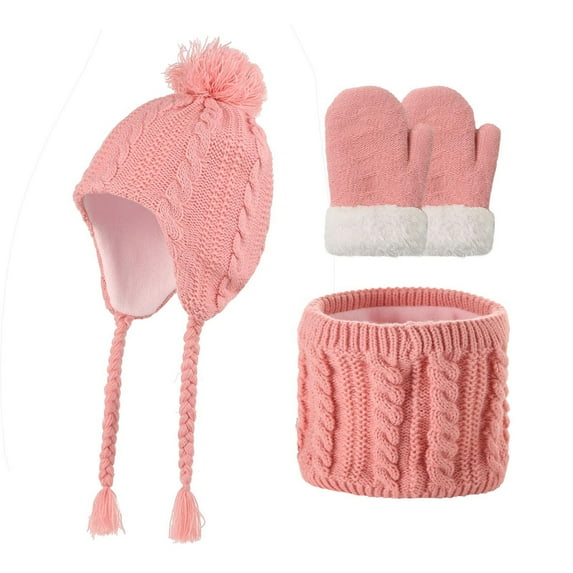 2-5 Years Kids Winter Hat Warm Knit Thick Ski Cap with Scarf Gloves Set for Girls Boys