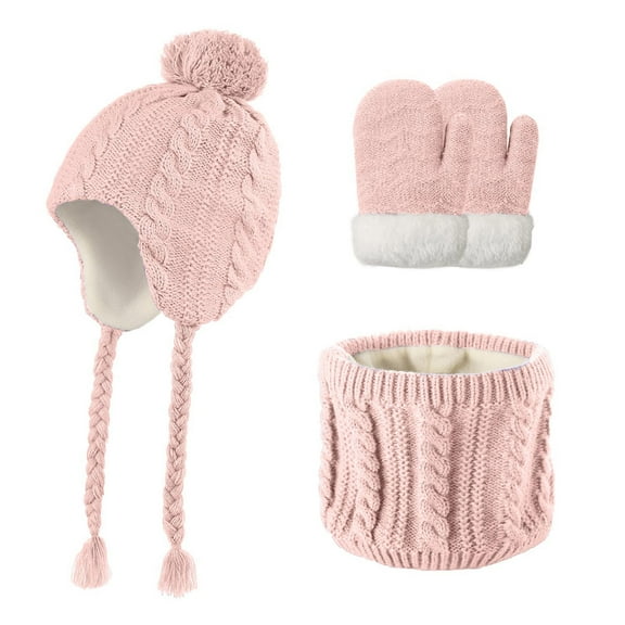 2-5 Years Kids Winter Hat Warm Knit Thick Ski Cap with Scarf Gloves Set for Girls Boys