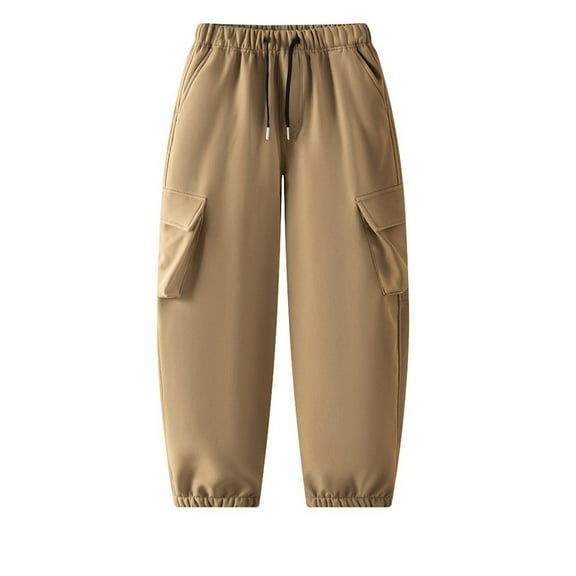 Up to 65% Off 7-14 Years Children's Fashion Solid Color Loose Drawstring Pocket Ankle Work Pants Long Pants Khaki 8-10 Years