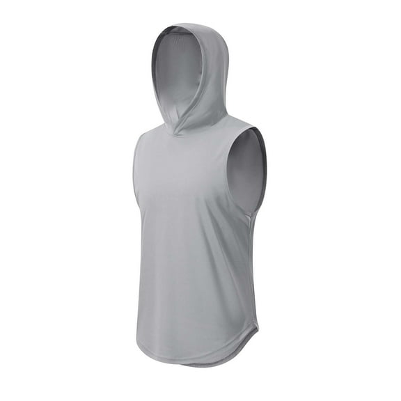 Chiccall Mens Active Athletic Hoodie Lightweight Sleeveless Solid Quick Dry Muscle Tank Tops Gray