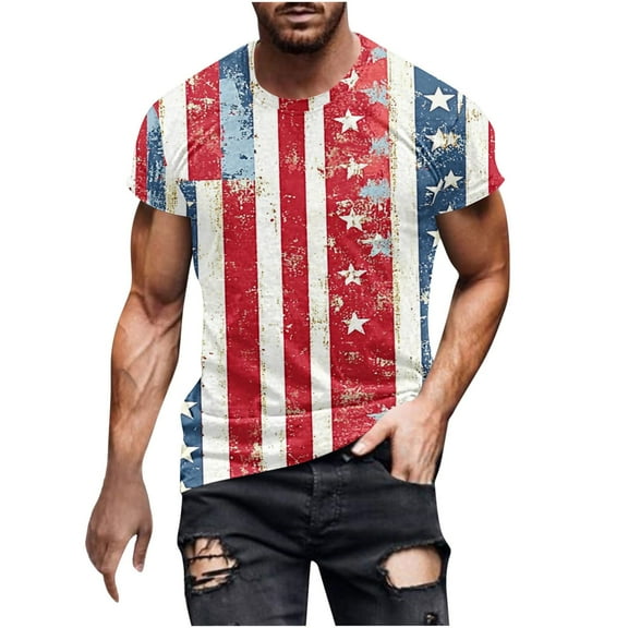 Chiccall Men's American Flag Graphic Summer Tops Independence Day Patriotic Day Short Sleeve Crew Neck Tee Shirts