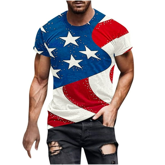Chiccall Men's American Flag Graphic Summer Tops Independence Day Patriotic Day Short Sleeve Crew Neck Tee Shirts