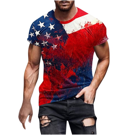 Chiccall Men's American Flag Graphic Summer Tops Independence Day Patriotic Day Short Sleeve Crew Neck Tee Shirts