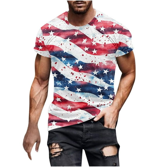 Chiccall Men's American Flag Graphic Summer Tops Independence Day Patriotic Day Short Sleeve Crew Neck Tee Shirts