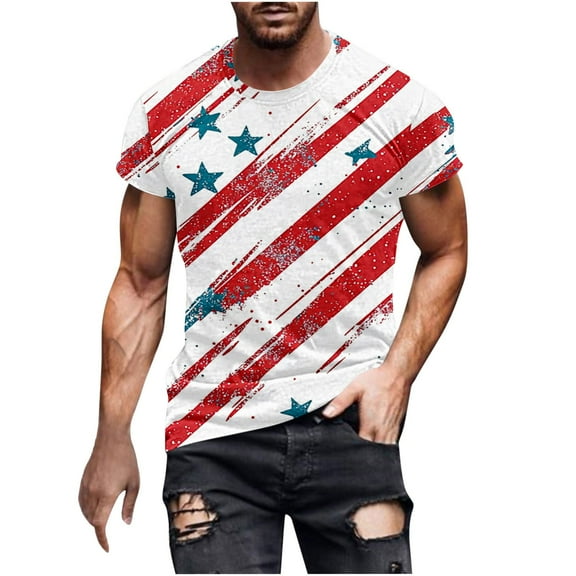 Chiccall Men's American Flag Graphic Summer Tops Independence Day Patriotic Day Short Sleeve Crew Neck Tee Shirts