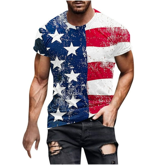 Chiccall Men's American Flag Graphic Summer Tops Independence Day Patriotic Day Short Sleeve Crew Neck Tee Shirts