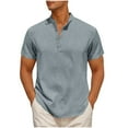 thumbnail image 1 of Chiccall Mens Button Cotton Linen Shirts Summer Fashion Short Sleeve Casual Solid Blouse Tops Gray, 1 of 5