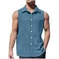 thumbnail image 1 of Chiccall Mens Casual Button Down Shirts 2025 Summer Fashion Solid Sleeveless Tank Tops Navy, 1 of 5