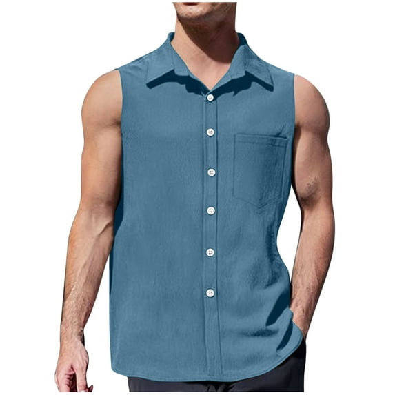 Chiccall Mens Casual Button Down Shirts 2025 Summer Fashion Solid Sleeveless Tank Tops Navy