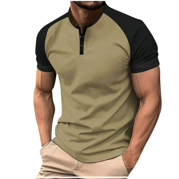 Chiccall Mens Colorblock Athletic T Shirts Casual Short Sleeve Button Down Summer Active Shirt Tops Army Green