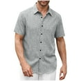 thumbnail image 1 of Chiccall Mens Cotton Linen Button Down Shirts Casual Solid Short Sleeve Summer Beach Shirts Tops Gray, 1 of 5