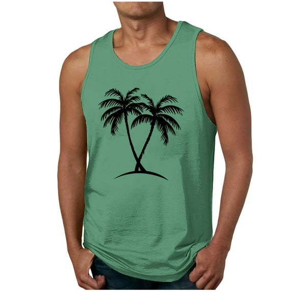 Chiccall Mens Hawaiian Graphic Gym Tank Tops Casual Sleeveless Crew Neck Summer Beach Shirts