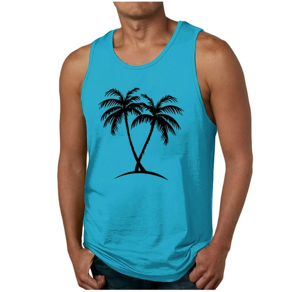 Chiccall Mens Hawaiian Graphic Gym Tank Tops Casual Sleeveless Crew Neck Summer Beach Shirts