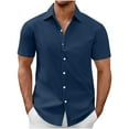 thumbnail image 1 of Chiccall Mens Plus Size Button Down Shirts Casual Solid Short Sleeve Loose Summer Beach Blouse Tops Blue, 1 of 5