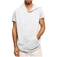 thumbnail image 1 of Chiccall Mens Short Sleeve Hoodie Solid Casual Summer Sweatshirts with Pocket White, 1 of 5