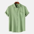 thumbnail image 1 of Up to 65% Off!Chiccall Mens Solid Button Down Shirts Summer Short Sleeve Lightweight Beach Tops Blouse Green, 1 of 5