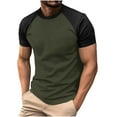 thumbnail image 1 of Chiccall Mens T Shirts Casual Colorblock Crew Neck Short Sleeve Fashion Summer Tees Shirts Army Green, 1 of 5