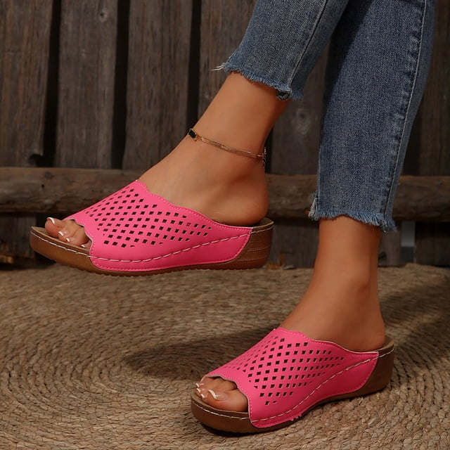 Sandals for Women 2026 Fashion Women Casual Round Head Comfy Slippers Beach Casual Slipsole Shoes