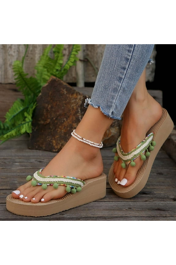 Womens Sandals Comfortable Fashion Casual Tassel Bohemian Spring And Summer New Wedge Heel Sandals