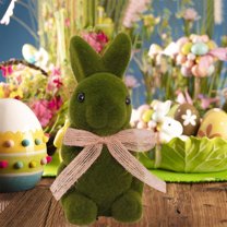 Up to 65% Off Easter Flocked Bunny With Bow Home Decor Green Tabletop Ornament Easter Decorations