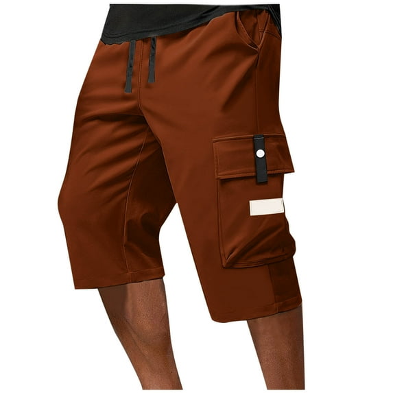 Up to 65% Off! Fmbrln Mens Summer Cargo Capri Pants Fashion Elastic Waist Drawstring Multipocket Outdoor Hiking Pants Lounge Trousers