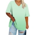thumbnail image 1 of Up to 65% Off! Fmbrln Womens Plus Size Summer Short Sleeve T-shirts Fashion V Neck Casual Loose Gradient Color Tops Vacation Beach Comfy Tees, 1 of 5