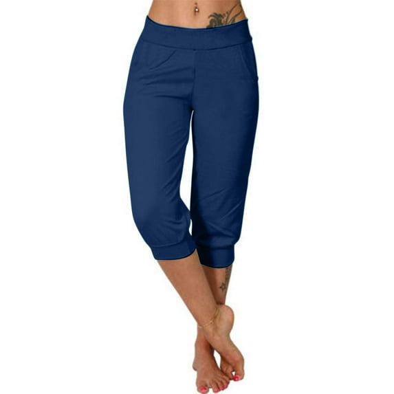 Up to 65% Off! Fmbrln Womens Summer Capri Pants Fashion Casual Solid Color Work Pants Athletic Running Pants with Pockets