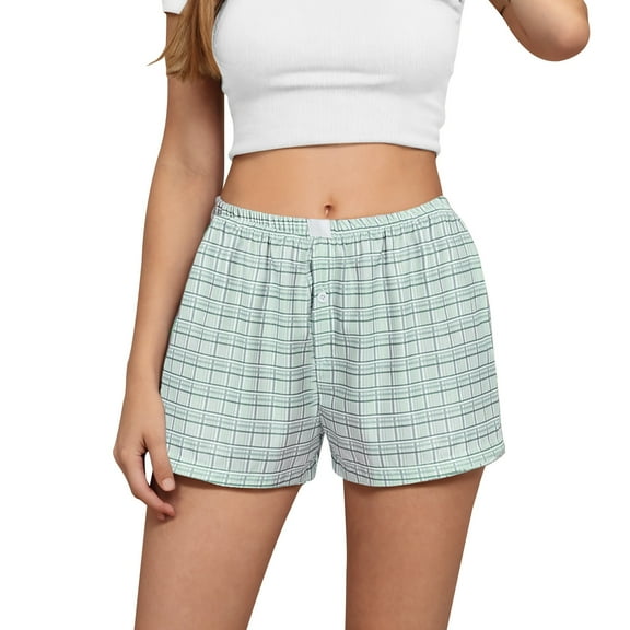 Up to 65% Off! Fmbrln Womens Summer Casual Shorts Fashion Elastic Waist Vintage Plaid Print Comfy Lightweight Home Shorts Loose Vacation Beach Shorts