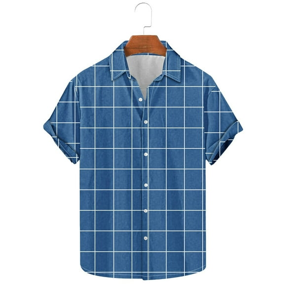 Up to 65% Off Mens Casual Dress Shirt Short Sleeve Lapel Shirt Top Short Sleeve Button Down Lapel Top/shirt Blue, 2XL