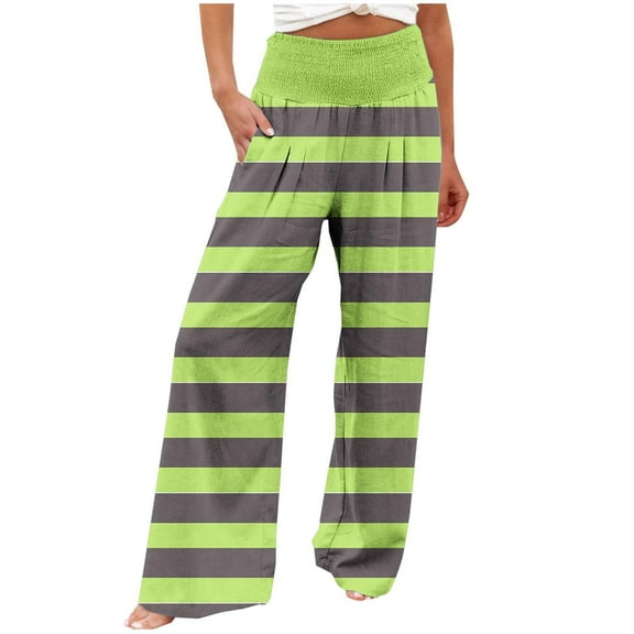 Up to 65% Off SEMPAI Women Casual Comfortable Printing Pockets Elastic Waist Straight Loose Pants