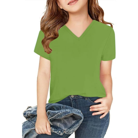 Up to 65% Off Shirts For Kids Short Sleeve Graphic T-Shirt V Neck Top For 3-14 Years Girls And Boy T-Shirt Tee 4 Years, Green