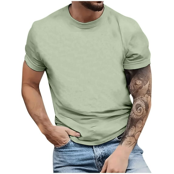 Up to 65% Off Solid Color Versatile Short Sleeved Top For Men Loose And Comfortable Basic Style Short Sleeved Round Neck Top/shirt S, Green