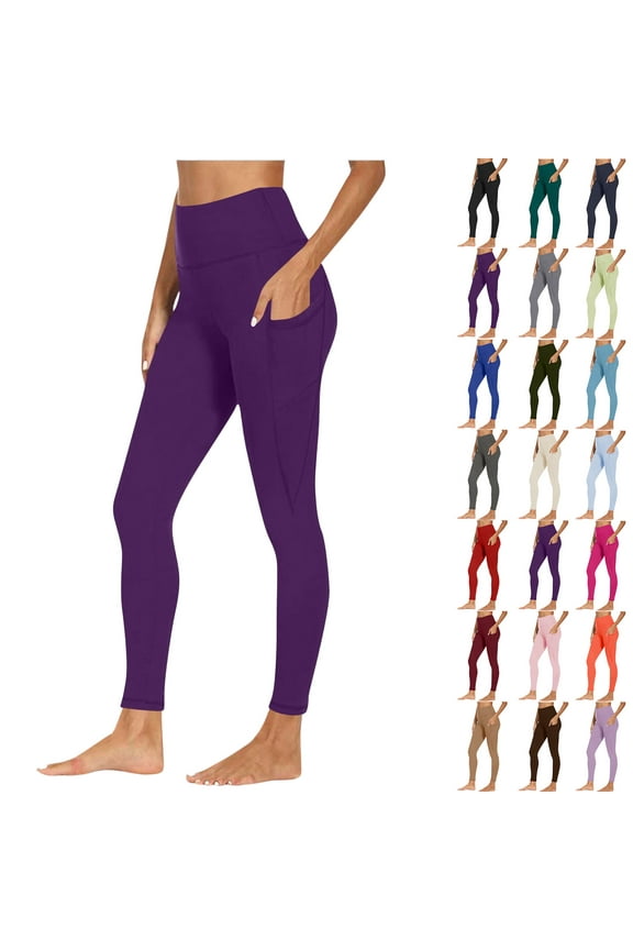 Straight Leg Yoga Pants for Women Workout Out Pocket Leggings Fitness Sports Running Yoga Athletic Pants Purple 3XL