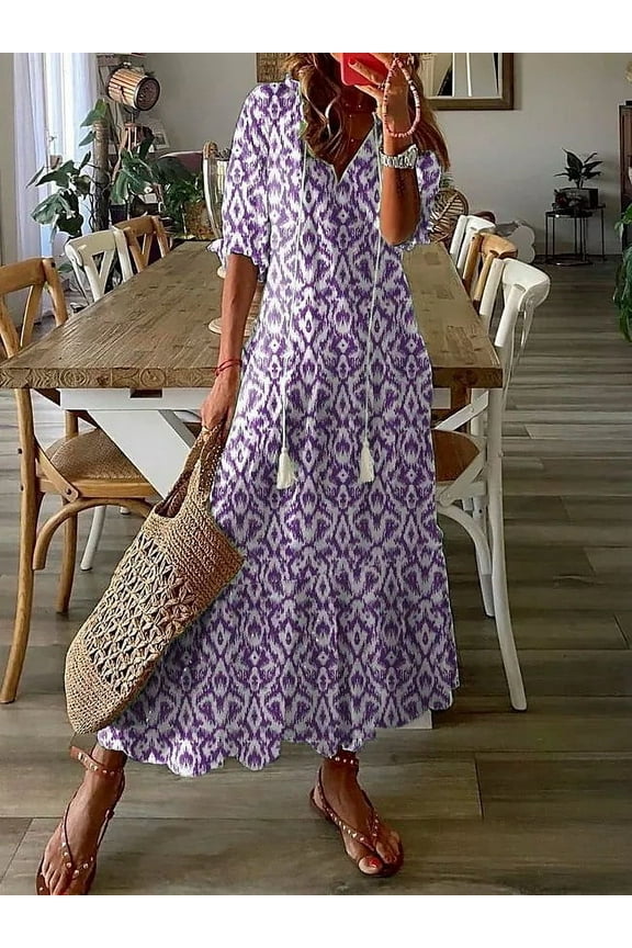 Up to 65% Off%!Summer Dress for Women 2026 Plus Size Fashion Casual Spring And Summer V-neck Three-quarter Sleeve Printed Dress