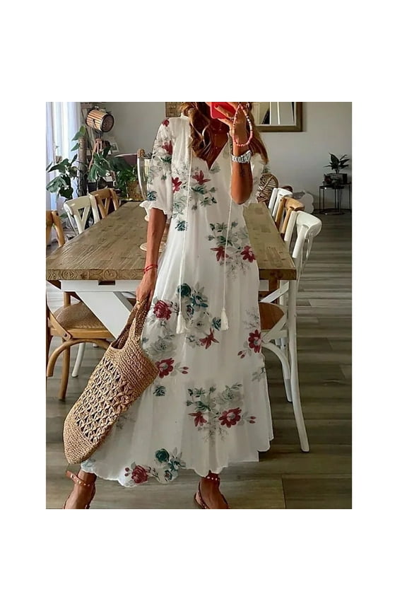 Up to 65% Off%!Summer Dresses for Women 2026 Plus Size Fashion Casual Spring And Summer V-neck Three-quarter Sleeve Printed Dress