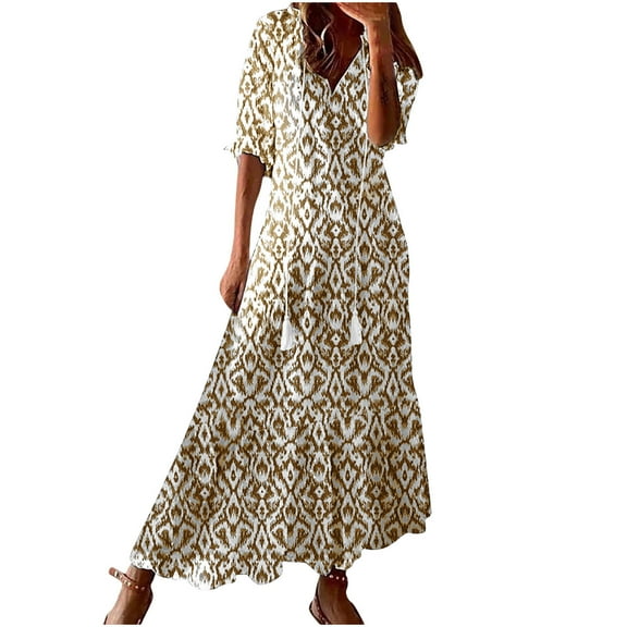 Summer Dresses for Women 2025 Plus Size Fashion Casual Spring And Summer V-neck Three-quarter Sleeve Printed Dress