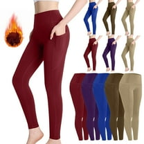 Up to 65% Off Women Elastic High Waist Yoga Pants Workout Out Pocket Leggings Fitness Sports Running Yoga Athletic Pants Red S
