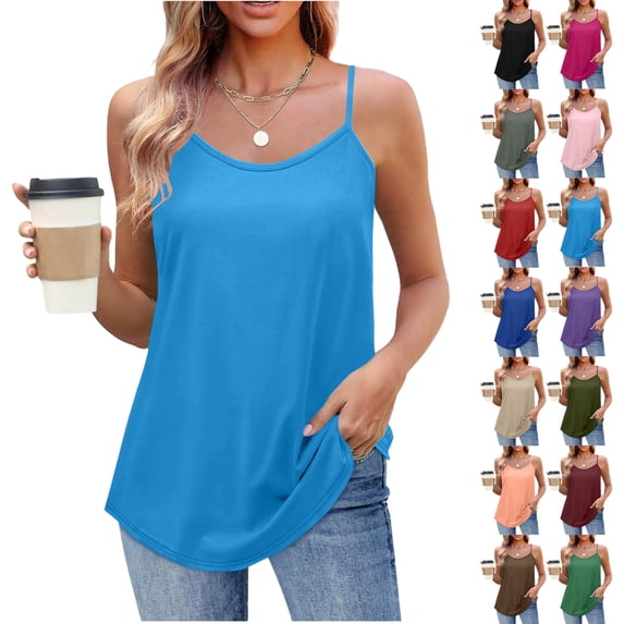 Summer Womens Tank Tops Solid U Neck Tank Sleeveless Round Neck Tank