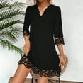 thumbnail image 1 of Up to 65% Off Women Plus Size Dresses Women's Casual Summer Dress With Solid Color Lace V-neck And Five-quarter Sleeves, 1 of 9