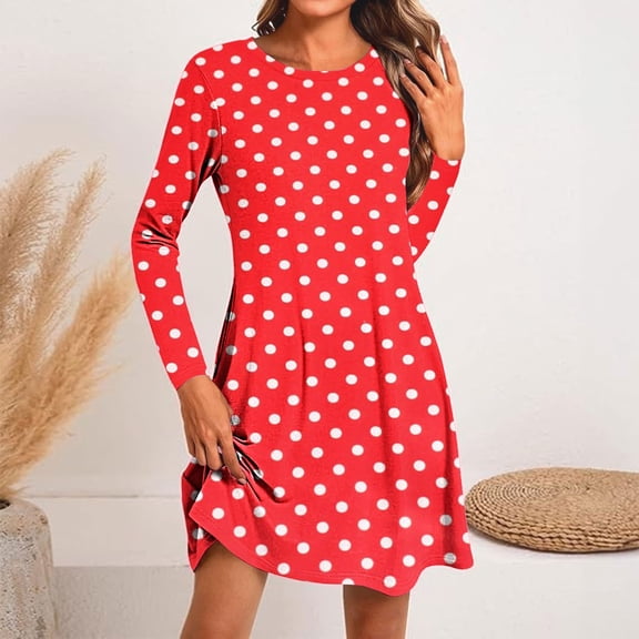 Up to 65% Off Women Plus Size Dresses Women's Fashion Round-Neck Short Sleeved Printed Pullover Dress Red New, S