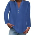 thumbnail image 1 of Up to 65% Off Women Pullover Lightweight Loose Tops Tops Fashion Solid Button Shirt Female V-Neck Loose T-shirt Blouse Blue 2XL, 1 of 6