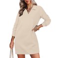 thumbnail image 1 of Up to 65% Off Women's Loose Dresses Fashion Women Solid Color V-neck Long Sleeves Shut Up Sports Style Fall Dress Khaki, 2XL, 1 of 7