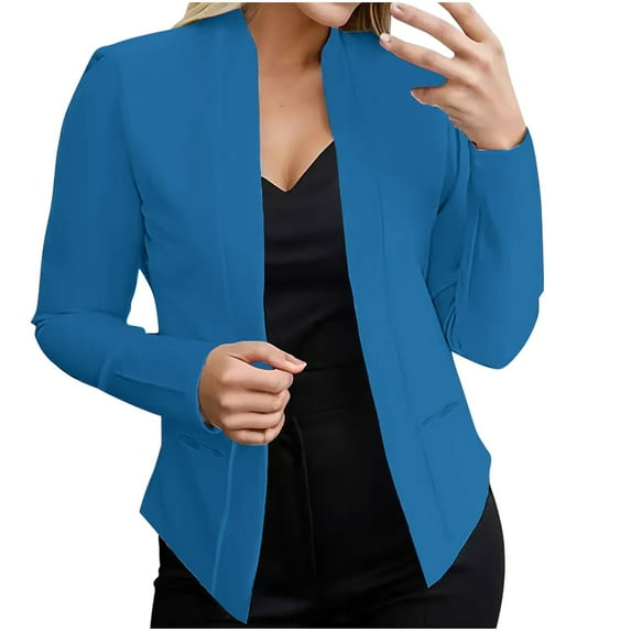 Up to 65% Off, Womens Casual Fashion Pocket Solid Color Shawl Suit Jacket Blazer Top Thermal Fashion Overcoats Pockets Outerwear Deals