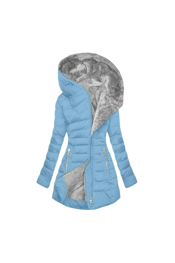 Up to 65% Off, Womens New Solid Color Long-sleeved Hooded Fashion Cotton-padded Jacket Thermal Fashion Overcoats Pockets Outerwear