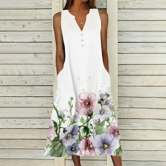 sovlvnd Sundresses for Women 2024 Trendy Summer Design Casual Dress Gradual Sleeveless Neck V-Neck Long Dress Plus Size Summer Dresses