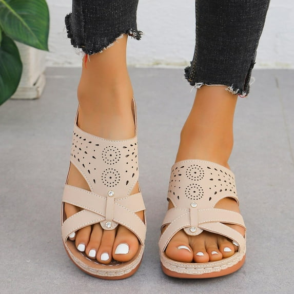 Up to 65% Off Womens Sandals Comfortable Women's Plus Size Summer Casual Solid Color Flip-flops Beach Wedge Fish Mouth Sandals