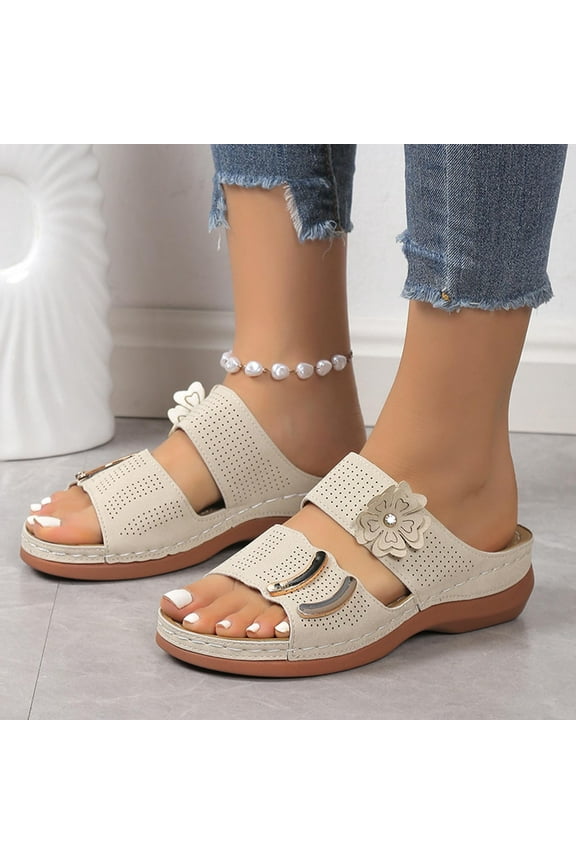 Womens Sandals Plus Size Summer Casual Solid Flip-flops Beach Wedge Toe Fish Mouth Sandals