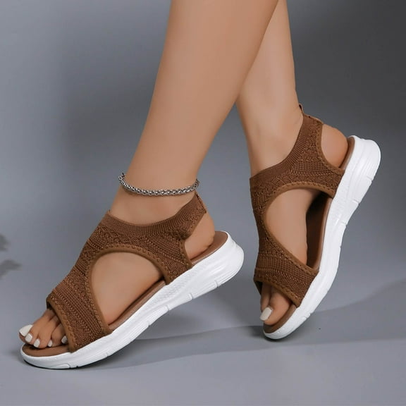 Clear Sandals for Women, Women Solid-Color Casual Fashionable Hollow Low-Heel Sandals