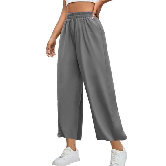Up to 65% Off Womens Wide Leg Lounge Pants Sports High Waisted Elastic Pants Solid Color Loose Straight Leg Pants Gray L